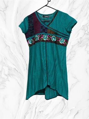 Garb Teal Floral ethnic Embroidered Tunic dress Top large